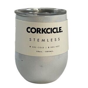 White Glitter NEW Corkcicle Stemless Stainless Steel Insulated Tumbler 12 Oz
